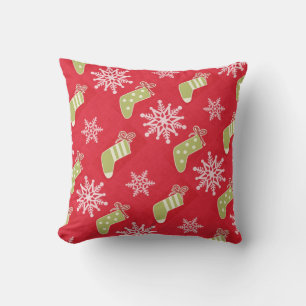 Cojín Decorativo Navidades verdes y el rojo de los copos de nieve