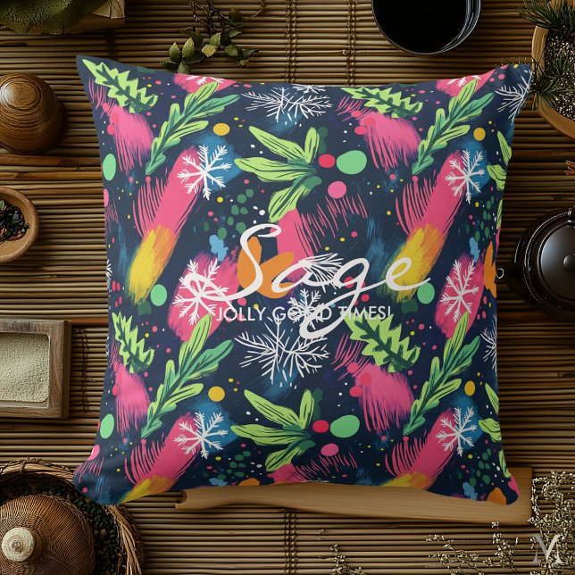 Cojín Decorativo Navidades vibrantes con nombre personalizado (Subido por el creador)