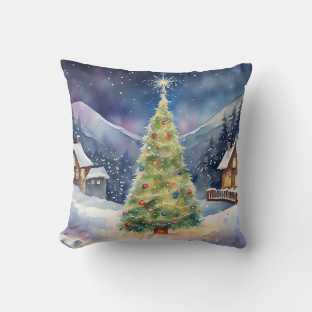 Cojín Decorativo Navidades Villiage Snowy Holiday Tree Lights (Anverso)