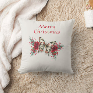 Cojín Decorativo Navidades Vintage Butterfly Poinsettia Holiday