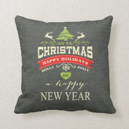 Cojín Decorativo Navidades Vintage Deer Word Burlap| gris