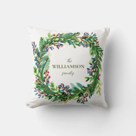 Cojín Decorativo Navidades Wreath Holiday apellido Holi