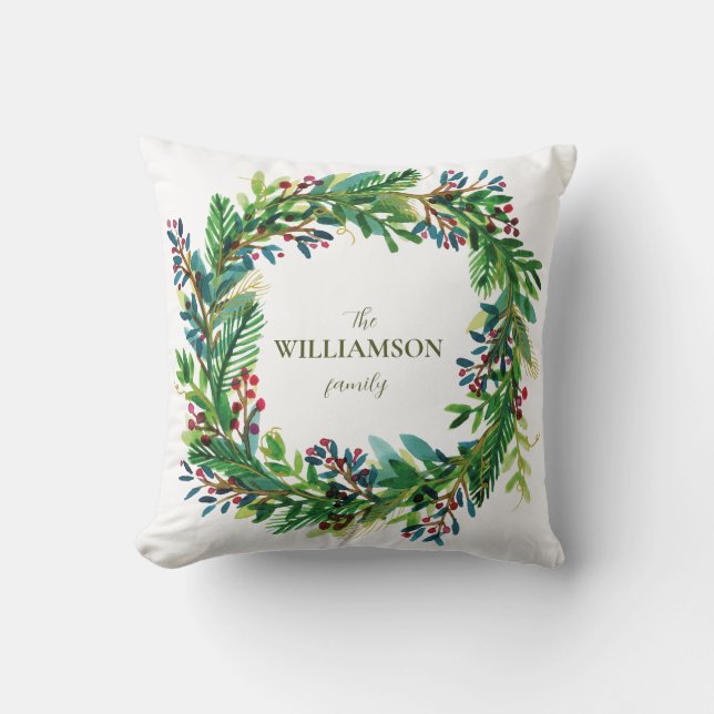 Cojín Decorativo Navidades Wreath Holiday apellido Holi (Anverso)