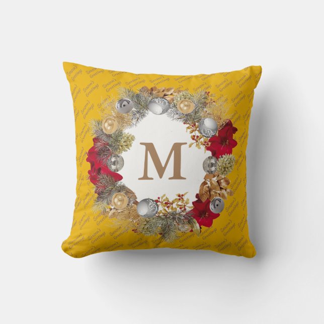 Cojín Decorativo Navidades Wreath MONOGRAM Amarillo (Anverso)