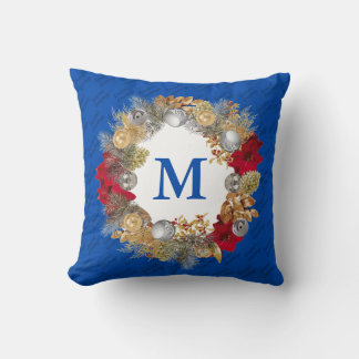 Cojín Decorativo Navidades Wreath MONOGRAM Azul profundo