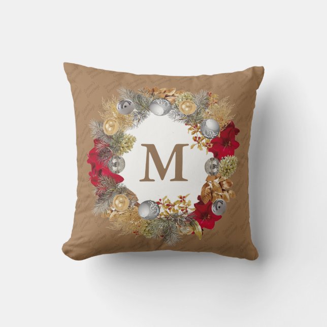 Cojín Decorativo Navidades Wreath MONOGRAM Beige (Anverso)