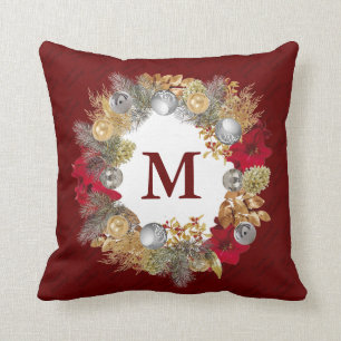 Cojín Decorativo Navidades Wreath MONOGRAM Burgundy