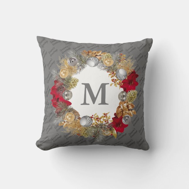Cojín Decorativo Navidades Wreath MONOGRAM Gray (Anverso)