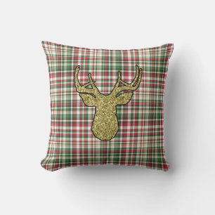Cojín Decorativo Navidades XMAS Tartán Dorado Deer Buck Pillow