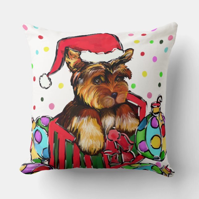 COJÍN DECORATIVO NAVIDADES YORKIES (Anverso)