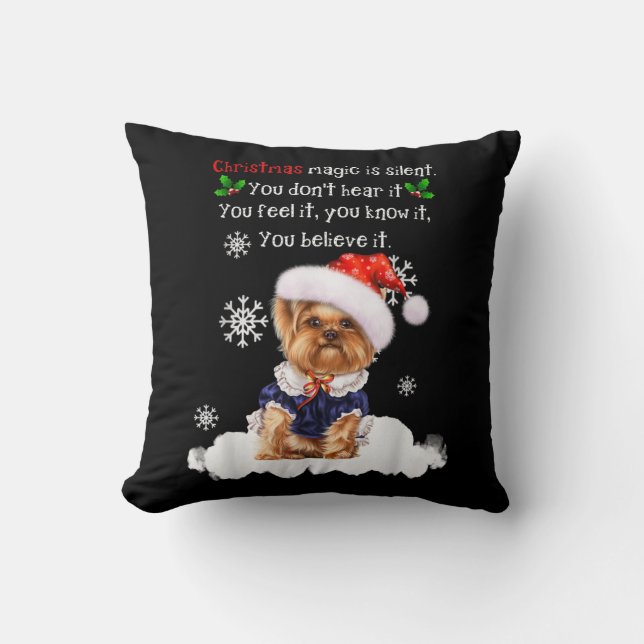 Cojín Decorativo Navidades Yorkshire Terrier Gracioso Yorkie Puppy (Anverso)