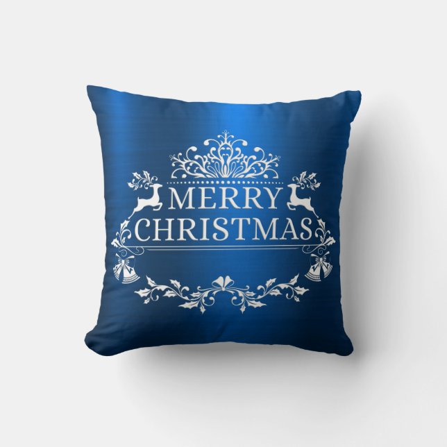 Cojín decorativo navideño azul festivo (Anverso)