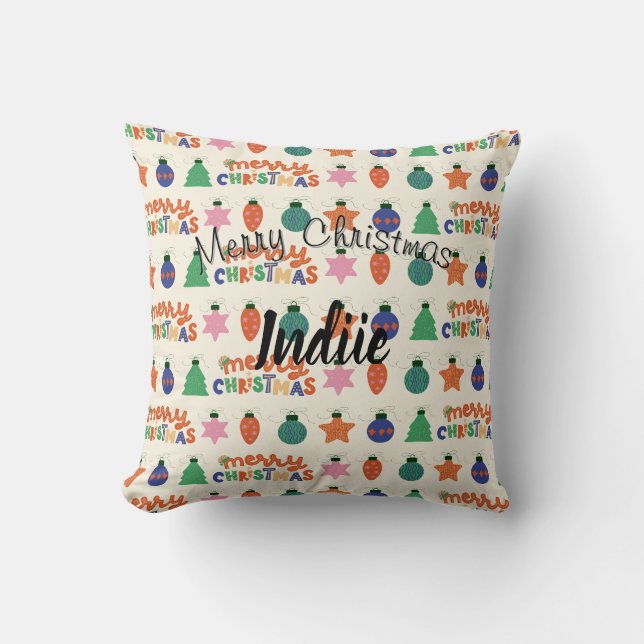 Cojín decorativo navideño de Feliz Personalizado (Anverso)
