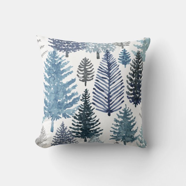 Cojín decorativo navideño de pinos de invierno gri (Anverso)