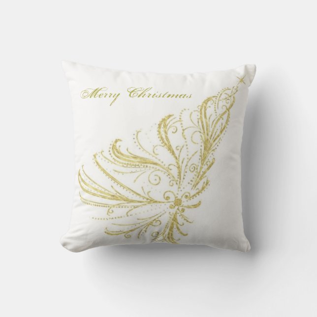 Cojín decorativo navideño dorado blanco merry (Anverso)