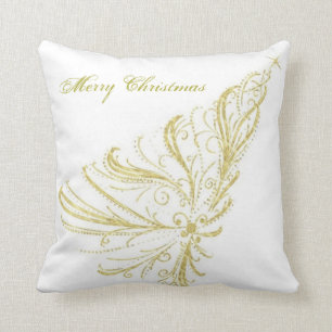 Cojín decorativo navideño dorado blanco merry