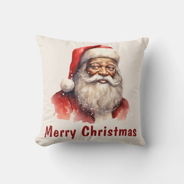 Cojín decorativo navideño negro de Santa Merry (Anverso)