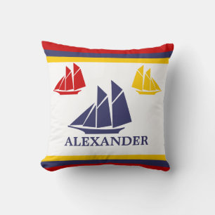 Cojín Decorativo Navío náutico azul amarillo blanco rojo