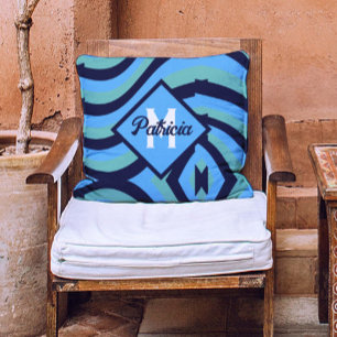 Cojín Decorativo Navy azul y psicodélica Verde azulada