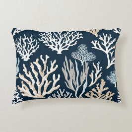 Cojín Decorativo Navy Blue Coral Reef Sealife Ocean Coastal