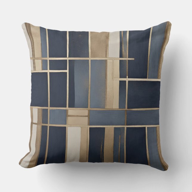 Cojín Decorativo Navy Blue Dusty Blue Tan Plaid (Anverso)