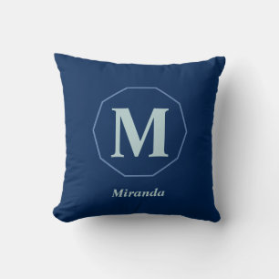 Cojín Decorativo Navy Blue elegante nombre en monograma personaliza
