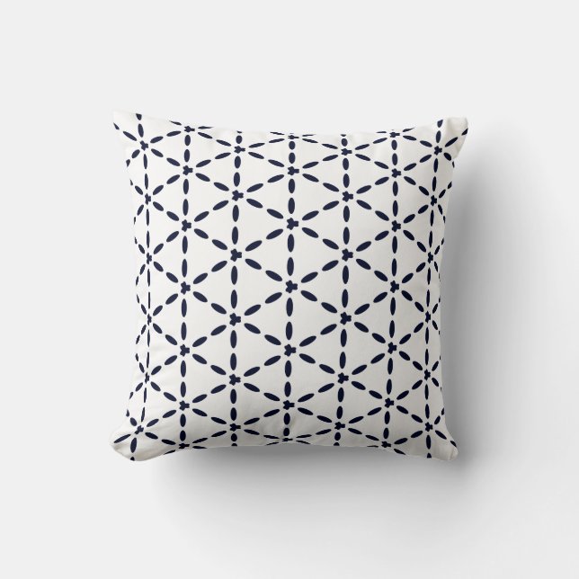 Cojín Decorativo Navy Blue Geometric Pattern on White (Anverso)