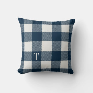 Cojín Decorativo Navy Blue Gingham Plaid Monogrammed
