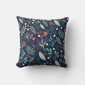 Cojín Decorativo Navy Blue Rustic Floral Folk Art Pattern Pillow