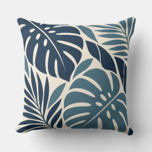 Cojín Decorativo Navy Blue Tropical Leaf Silhouette