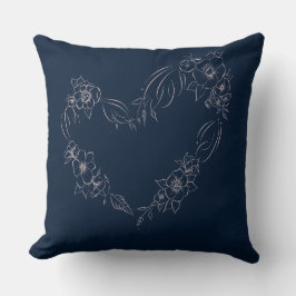 Cojín Decorativo Navy+blush Floral Heart Pillow