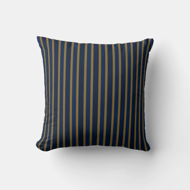Cojín Decorativo Navy, Dark Blue and Gold Stripes (Anverso)