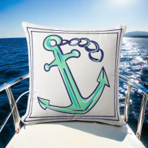 Navy Green Anchor Nautical Boat Coastal