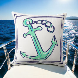 Cojín Decorativo Navy Green Anchor Nautical Boat Coastal