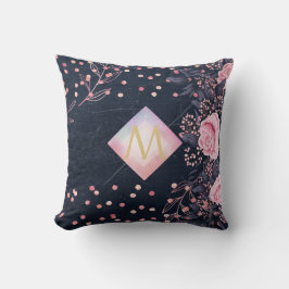 Cojín Decorativo Navy Rosegold Monograma Regalos Girona Floral Rosa