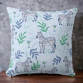 Cojín Decorativo Navy Zebras Martinis Foliage Decoración Preppy Azu