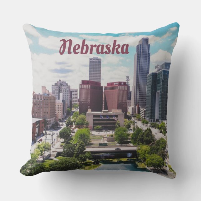 Cojín Decorativo Nebraska City Skyline Omaha (Anverso)