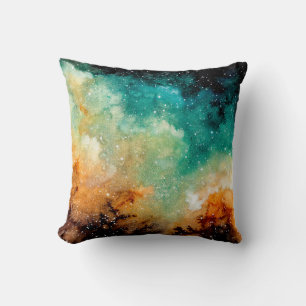Cojín Decorativo Nebulosa amarillo brillante, estrellas y seda colo