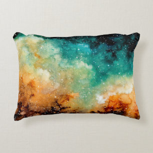 Cojín Decorativo Nebulosa amarillo brillante, estrellas y seda colo