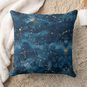 Cojín Decorativo Nebulosa Cósmica de Polvo Estelar de Oro Azul Medi