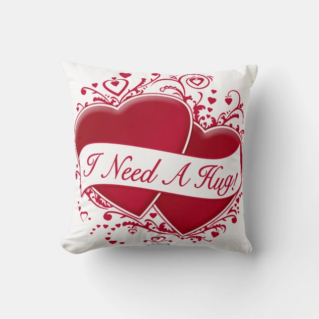 Cojín Decorativo ¡Necesito Un Abrazo! Corazones rojos (Anverso)
