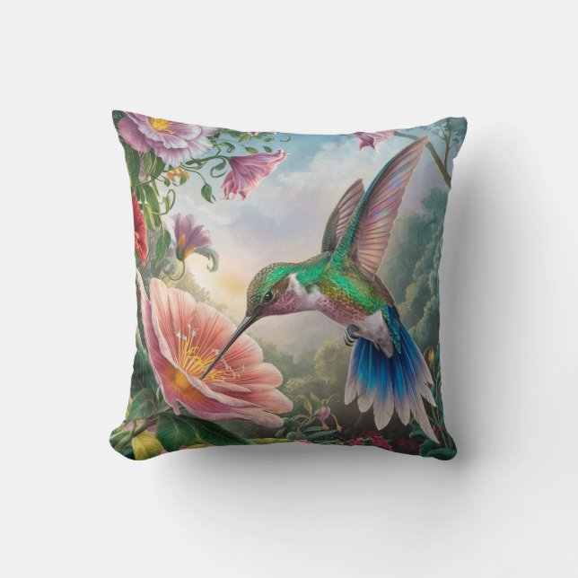 Cojín Decorativo Néctar de la colección de colibríes (Anverso)