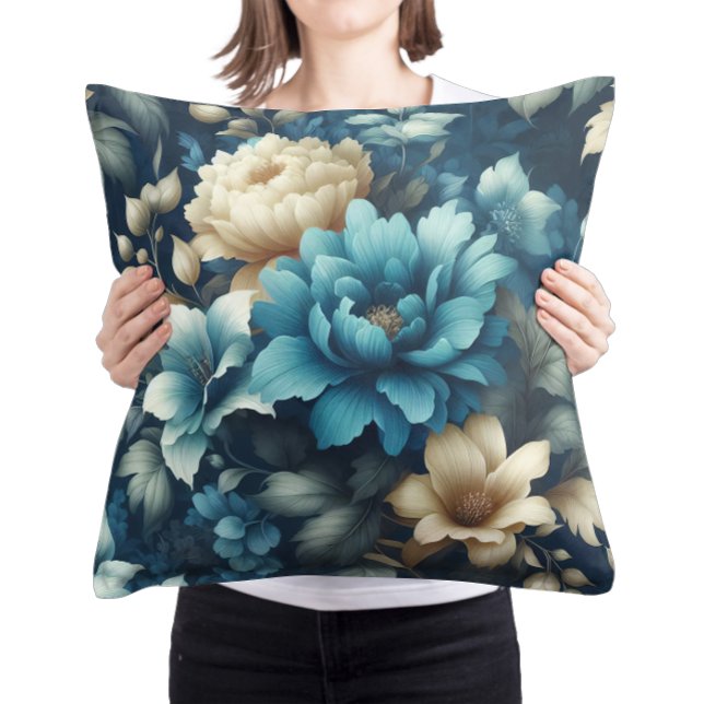 Cojín Decorativo Negrita en azul y deluxe crema florals (Subido por el creador)
