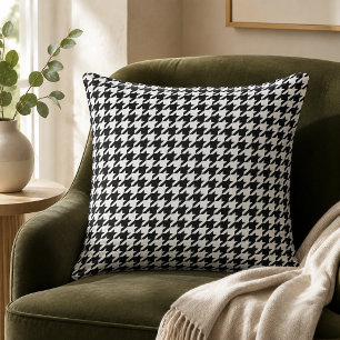 Cojín Decorativo Negrita Houndstooth Grande Blanco y Negro