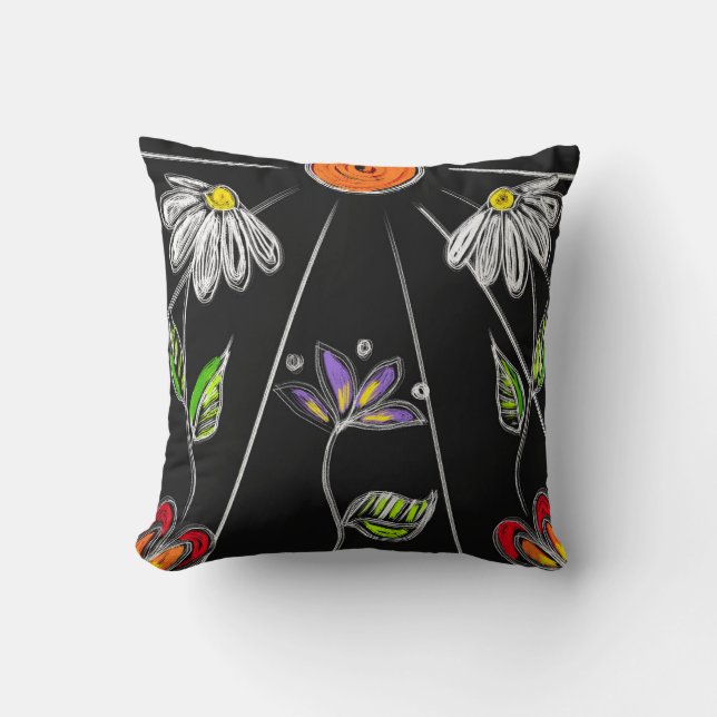 Cojín Decorativo Negrita margarita en blanco y negro con sol (Anverso)