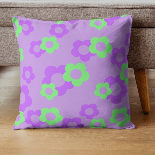 Cojín Decorativo Negrita morado y verde floral tropical neón (Subido por el creador)