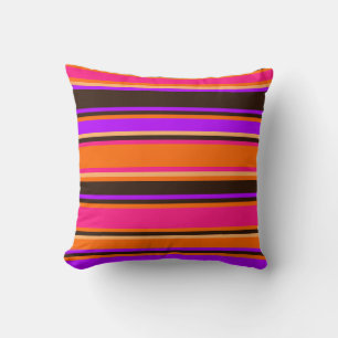 Cojín Decorativo Negrita rayada en Naranja, magenta y púrpura