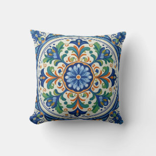 Cojín Decorativo Negrita y azul: Azulejo Artistry