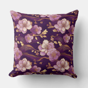 Cojín Decorativo Negrita y Vibrante Colorido Vino Floral Asiático