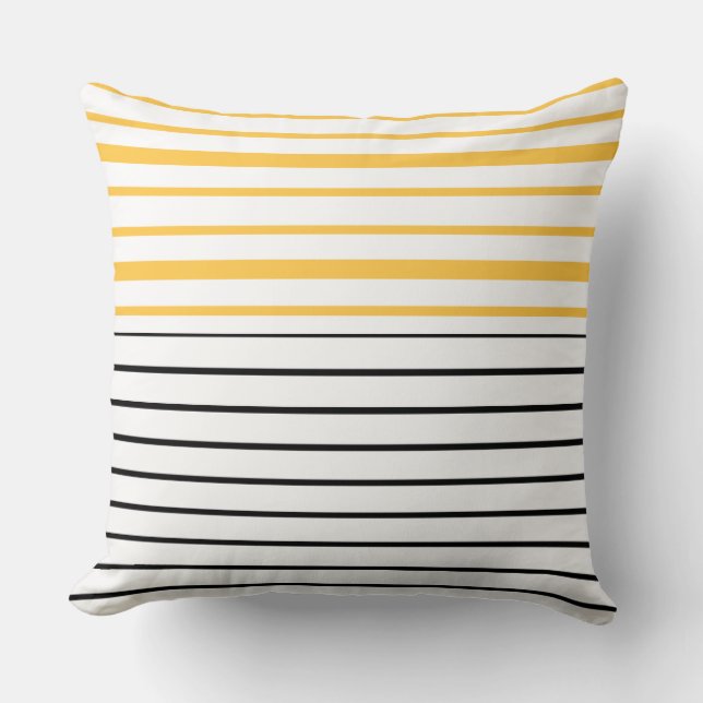 Cojín Decorativo Negro Amarillo Y Rayado Blanco (Anverso)